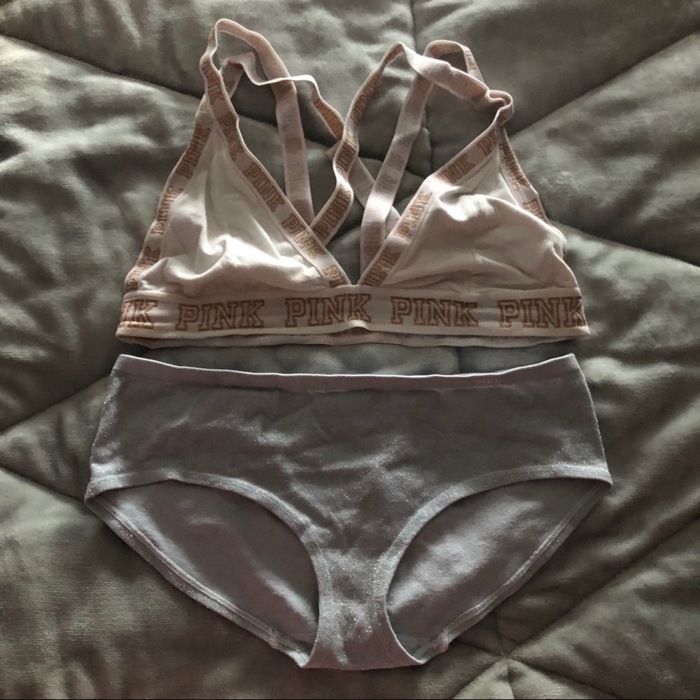 PINK Victorias Secret shine logo bralette & pantie